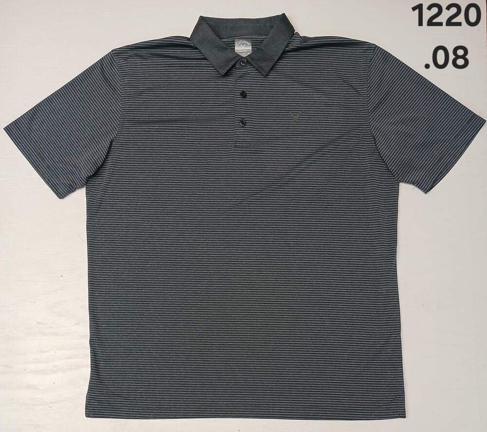 Callaway (XL) Charcoal Collar Button Striped Golf Polo Shirt